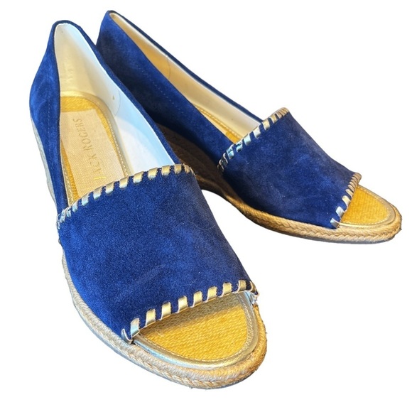 Jack Rogers Blue Palmer Espadrille Wedge Peep toe Summer Resort Shoe Women's 9 - Picture 1 of 9